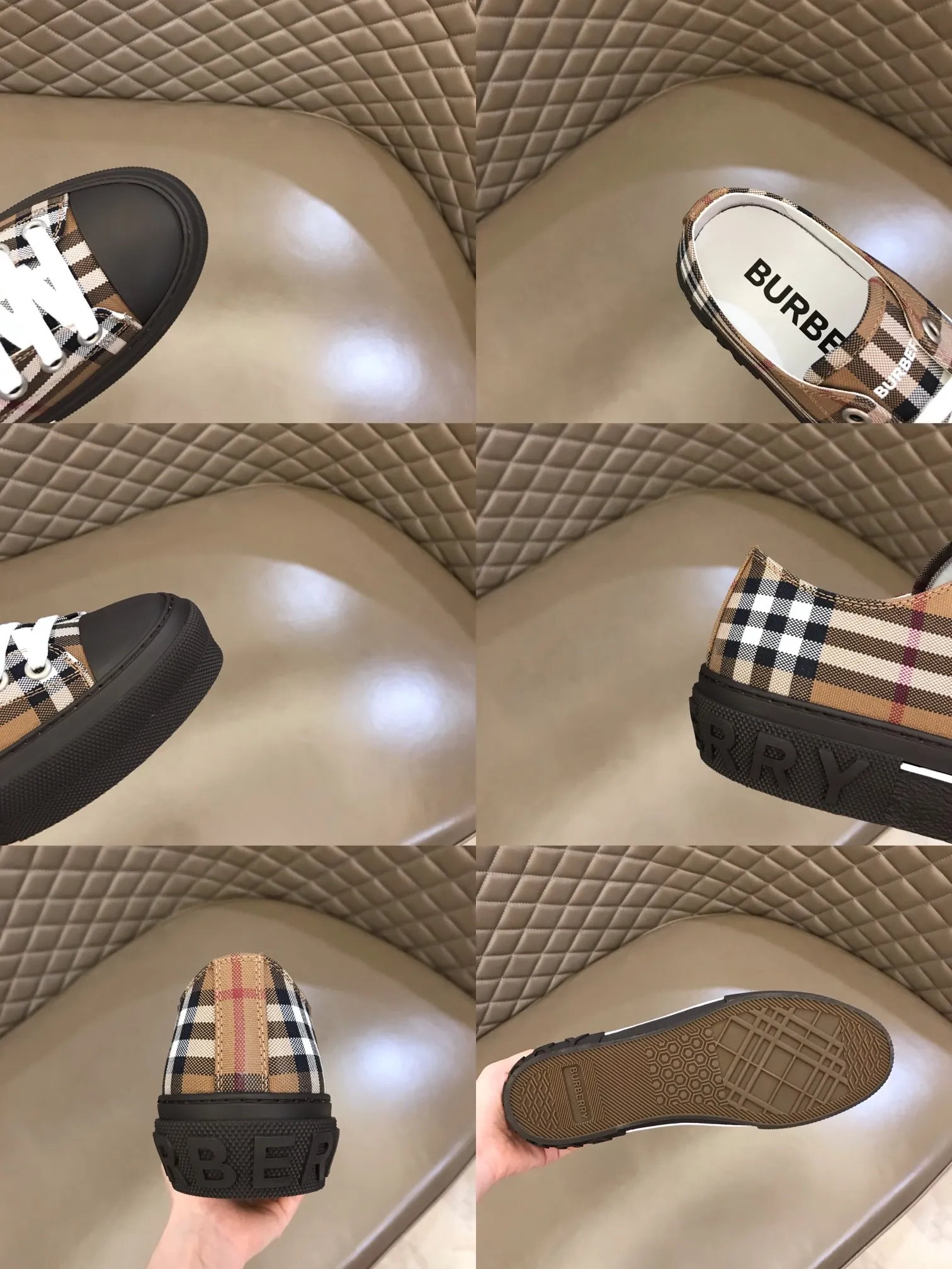 p400 "Burberr*" men's classic low-top sneakers, reinterpreted in Vintage check cotton material and decorated with a new brand logo. First-layer sheepskin lining, embossed Burberry logo on the heel, and original TPU outsole! Size: 38-44 No. 068